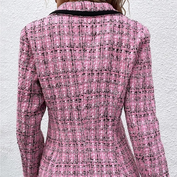 6 Kenzie women jacket Plaid Contrast Trim Double Breasted Tweed 2 Faux pockets - Picture 10 of 13